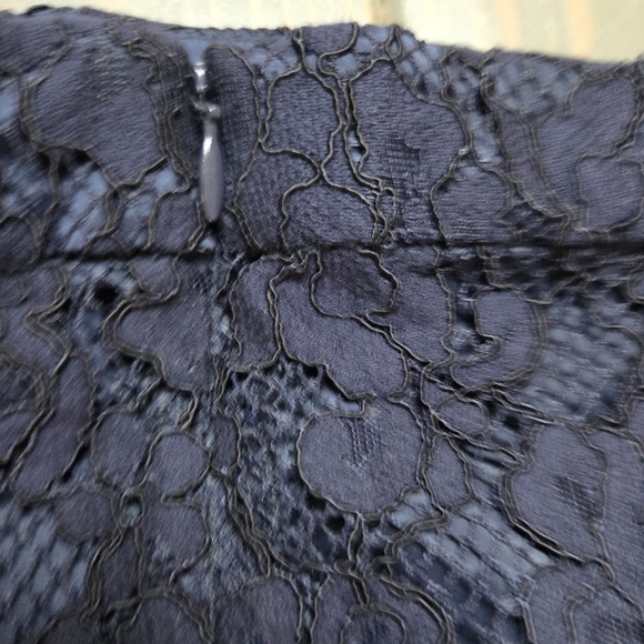 Trina Turk Navy Lace Off Shoulder Dress Size 2 Puff Sleeve Scalloped Hem - Picture 14 of 15